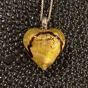 Blown Glass Heart on Sterling Chain